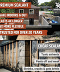 Comparison of premium and cheap sealants, highlighting benefits of premium for Basement And Foundation Waterproof Sealer For Indoor And Outdoor Use Flexible Concrete Crack Filler And Coating In Black 5 Gallon Heavy Duty Membrane For Leaks And Waterproofing Leakproof.