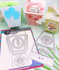 Milk Box Gift Box Die Cut Set For Paper Craft And Scrapbooking, shown with decorated treat boxes and metal cutting dies