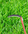 17 Inch Folding Sickle 2 Pack with Manganese Steel Blade Portable Weed Remover on green grass