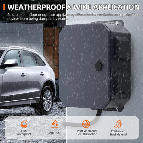 Heavy Duty Outdoor Electrical Enclosure Box Built Like A Tank From Rugged Cold Rolled Steel With Removable Back Panel for outdoor use in rain.
