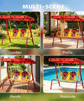 Kids Patio Swing Bench With Adjustable Canopy And Safety Belt 2-Seater Outdoor Swing Chair With Fun Ladybug Pattern