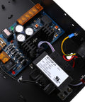 Close-up of Heavy Duty Access Control Power Supply Box components, showing circuit board and transformer for Wiegand boards.