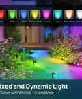 StarRay RGB Solar Spot Lights Outdoor IP65 Waterproof Dope Color Changing Pathway Garden Lights with 8 Color Modes illuminating a garden path