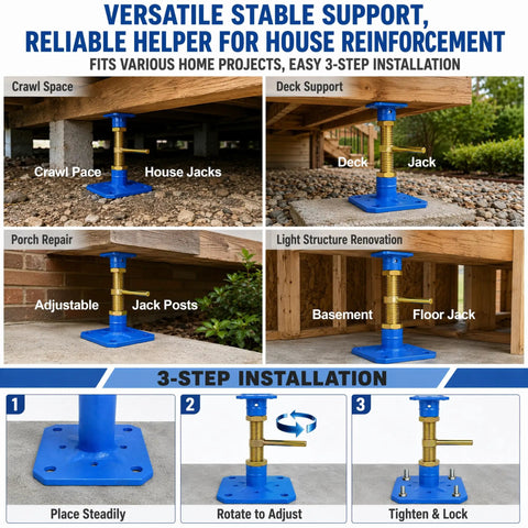 Heavy Hitter House Jacks For Permanent Leveling Built Like A Tank Adjustable Screw Support Post 10000lb in use for home projects.