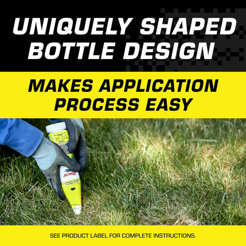 Person applying Pelleted Mole And Gopher Bait For Fast Acting Pest Control In Lawns And Gardens, 6 Oz Bag, with unique bottle design.