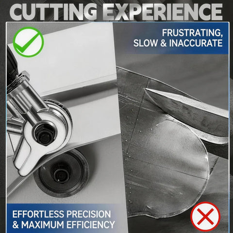 Pro Grade Workhorse Electric Drill Plate Cutter With Dual Wheel Metal Nibbler Attachment cutting sheet metal, close-up