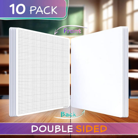 Flexible Dry Erase Sheets 9x12 Pack Of 10 For Math Practice And Graphing, double-sided with quad grid and blank side