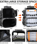 Open All In One Fishing Tackle Backpack with rod holders, 42L water resistant 1600D Oxford fabric, large storage compartments
