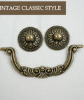 Six Pack Antique Brass Drawer Pulls With Four And Three Quarters Inch Hole Centers Decorative Vintage Metal Cabinet Handles Bundle