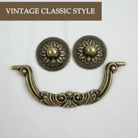 Six Pack Antique Brass Drawer Pulls With Four And Three Quarters Inch Hole Centers Decorative Vintage Metal Cabinet Handles Bundle
