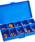 40 Amp XT40 Plasma Cutter Consumable Kit with electrodes, 40A tips, 30A tips, shields in a blue plastic case