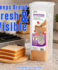 Bread Box Storage Keeps Fresh Loaf In Original Bag with one and a half pound sandwich size on kitchen counter