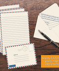 Vintage Airmail Mini Stationery Set With Fifty Lined Sheets And Fifty Matching Envelopes, Five And A Half By Eight And A Quarter Inches