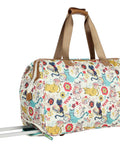 Patterned 22 Inch Duffel Bag With 2 Rolling Wheels For Women, Lightweight Weekender Carry On Suitcase, Cats and Flowers Design