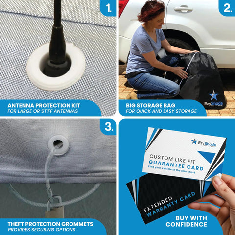 10 Layer Car Cover Waterproof All Weather Full Exterior Protection with antenna protection, storage bag, grommets, warranty card