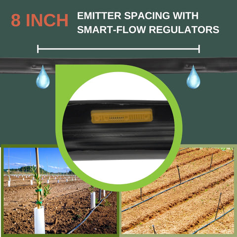 Close-up of Pro Grade Drip Irrigation Tape Roll 1640 Ft Five Eighths Inch With Smart Regulator, showing emitter spacing.