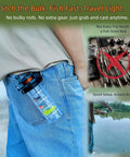 Person with Grab And Go Pocket Sized Fishing Rod Kit All In One Survival Gear for hiking, camping, biking, and road trips on jeans.