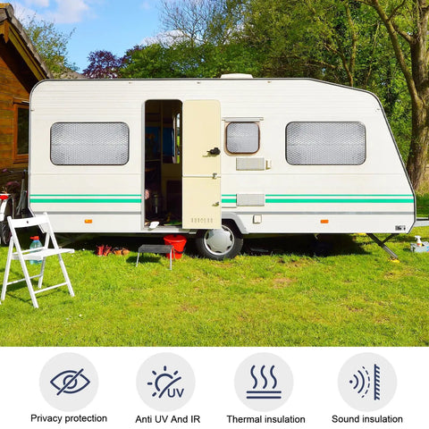 Heavy Duty Double Reflective Bubble Foil Insulation Roll, 23.6 In By 10 Ft Aluminum Thermal Radiant Barrier Wrap For Windows, Garages, Rv, Roofs, Keeps Your Place Chill While You Beat Summer Heat And Slashes Bills Quick installed on RV exterior.