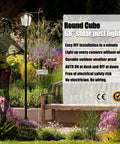 Outdoor Lamp Post Light 68 Inch Tall Waterproof Solar Powered 100 Lumen Pathway Garden Lawn Patio Porch Backyard Driveway USB Rechargeable With Warm White And Cool White, featured on a garden path at dusk, surrounded by flowers.
