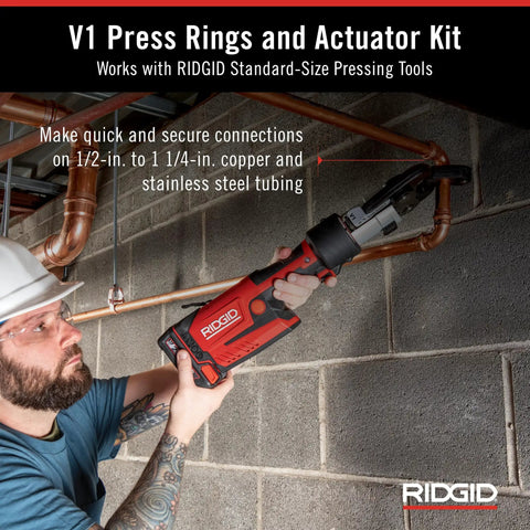 V1 Press Ring And Actuator Kit for Standard Press Tools, pressing 1/2 to 1-1/4 inch copper tubing with ProPress rings