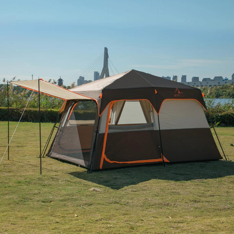 Instant Family Cabin Tent With Two Rooms And Three Doors Mesh Windows Waterproof Double Layer Design Easy Setup In 60 Seconds