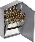 550 Series Cobalt Steel Jobber Length Drill Bit Set With Metal Case, Gold Oxide Finish, 135 Degree Split Point, Letter Size A through Z