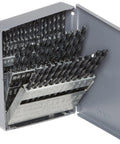 60 Piece High Speed Steel Jobber Length Drill Bit Set With Metal Case Black Oxide Finish 118 Degree Conventional Point