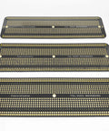 Large Solderable Breadboard Prototype Board For DIY Electronics Projects Hookup Friendly Compatible With Arduino ESP8266 NodeMCU MCUs Gold Plated Matte Black 3 Pack shown in three rows on a white background.