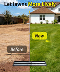 All Purpose Lawn Leveling Rake With Aluminum Rollers And Stainless Steel Build adjusting uneven lawn before and after use