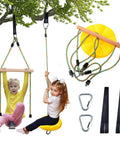 Children playing on 3 In 1 Kids Swing Set With Monkey Bars And Rainbow Rope, Adjustable Swing, Carabiner, Hanging Straps