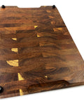 Heavy Duty Rubber Feet For Cutting Board With Stainless Screws 20 Pack on textured wooden surface with black screws.