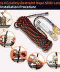 Heavy Duty Roof Safety Rope Lanyard 25Ft With Grab Snap Hooks And Shock Absorber, installation steps diagram