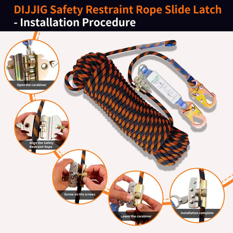 Heavy Duty Roof Safety Rope Lanyard 25Ft With Grab Snap Hooks And Shock Absorber, installation steps diagram