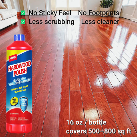 Top Shelf Wood Floor Restorer And High Gloss Polish For Fresh Slick Shine on shiny hardwood floor with visible scuff repair.