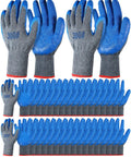 36 Pairs Rubber Work Gloves With Latex Double Coating For Tough Grip Bulk Safety Gear For Construction Gardening And Landscaping Projects Men Durable And Comfortable, displayed in rows, blue and grey color.