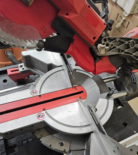 Dust Collector And Dust Chute For Milwaukee 10 Inch Miter Saw 2734-20/21 Compatible attached to saw, side view