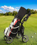 Explorer V8 Golf Push Cart Built for the Road with bag, Lightweight Aluminum Frame, EVA Wheels, on a golf course