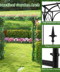81 Inch Garden Arch Metal Arbor for Climbing Plants, Heavy Duty Outdoor Trellis with floral decorations, top extension view