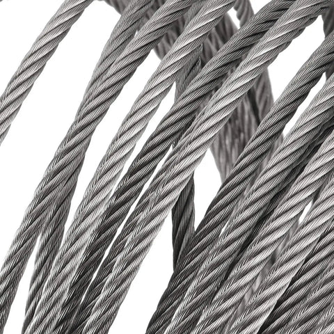 Close-up of 164 Ft One Quarter Inch Stainless Steel Wire Rope Cable 7x19 Aircraft Cable For Railing And Heavy Duty Zip Line 6400 Lb Breaking Strength Flexible Durable Rust Resistant