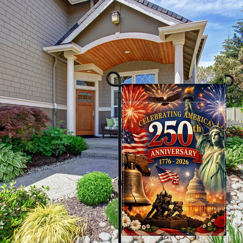 Patriotic Garden Flag Celebrating 250th Anniversary USA 1776 2026 12.5x18 Inches Fade Resistant Polyester Yard Flag in front yard