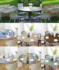 Wood Grain Round Tablecloth With Elastic Edge Spill Proof Waterproof And Oil Proof Fitted Cover For Indoor Outdoor Patio Tables 48 Inch Diameter Wipeable Stain Resistant Fits Round Tables From 46 To 50 Inches displayed on tables in various settings.