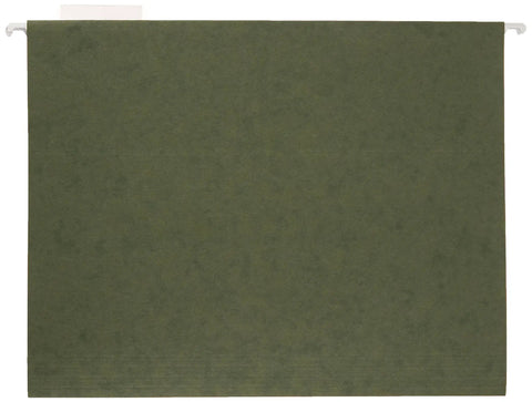 Heavy Duty Green Hanging File Folders With Adjustable Tabs And Removable Label Inserts For Standard Letter Size Papers shown flat.