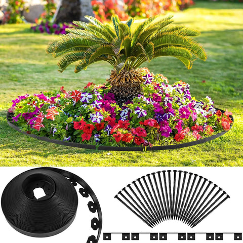 2-Inch By 200-Foot Landscape Edging Kit With 120 Spikes And 10 Connectors DIY Friendly Black Plastic Border for lawn garden