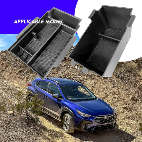 Subaru Crosstrek Center Console Organizer Tray Dual Layer Storage Box for 2024-2026 Models Fits Impreza in a desert setting
