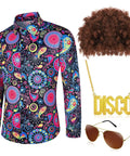 70s Disco Costume Kit For Dudes With Vintage 60s Shirt Afro Wig Gold Necklace And Sunglasses Perfect For Hippie Halloween Parties And Disco Nights Size Large
