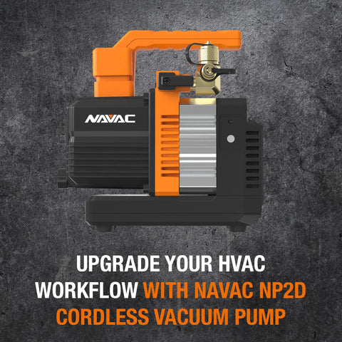 Breakfree Cordless Vacuum Pump With 2 Cfm Flow Rate And 23 Micron Deep Suction, Includes 18V Battery Adaptor Compatible With Dewalt, No Sweat Hvac Pro Workhorse, Pump Only side view of pump with handle and gauge