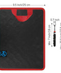 Magnetic Tool Mat And Telescoping Magnetic Pickup Tool Set for Garage And Workshop, dimensions displayed, red trim, PVC material.