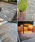 Patio pathways made using Concrete Molds And Forms Stepping Stone Paver Set 4 Pack 13x13x1.4 Inch, showcasing garden walkway designs.