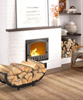 Heavy Duty 29 Inch Firewood Rack For Indoor Or Outdoor Use Sturdy Iron Log Holder With Big Capacity Storage near fireplace