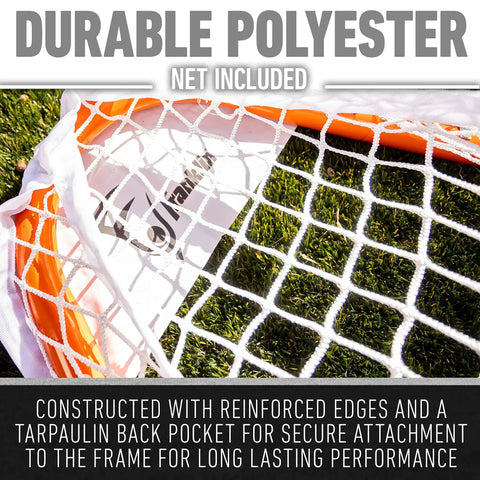 Close-up of the Quikset net and reinforced frame of the Official 6x6 Lacrosse Goal With Quikset Net Attachment For Quick Setup.